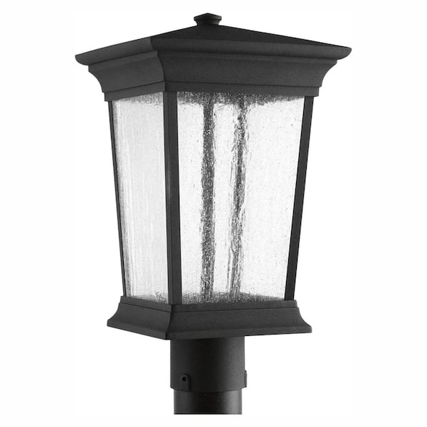 Progress Lighting Arrive LED Collection Textured Black Clear Seeded Glass Modern Outdoor Post Lantern Light