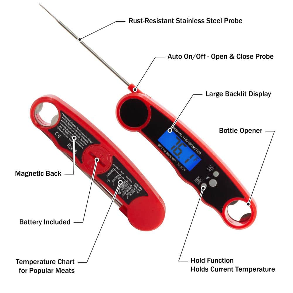 Red Water-Resistant Digital Wireless Meat Thermometer