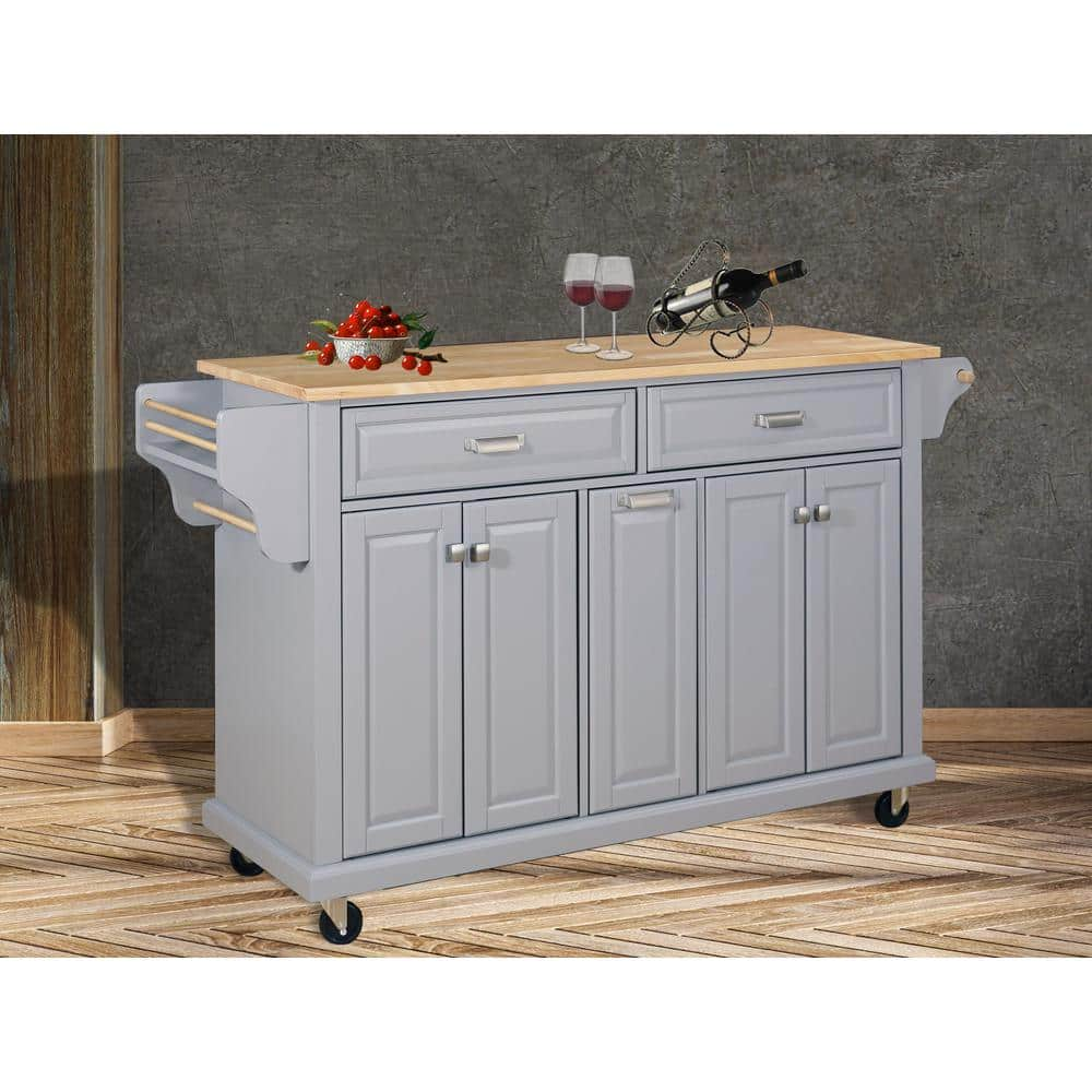 Gray Natural Wood 60 5 In Kitchen Island With Storage For Living Room   Gray Kitchen Islands Timi 18 64 1000 