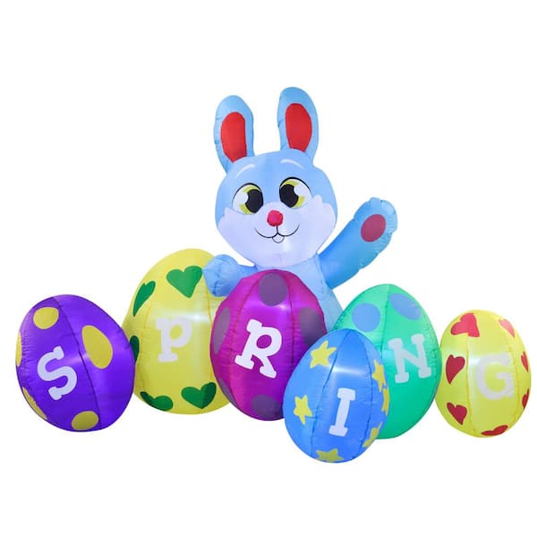 JOYIN 8 ft. Long Multi-Colored Nylon Indoor Outdoor Spring Easter Bunny Inflatable w/Built-In LED Lights, Yard Lawn Decoration