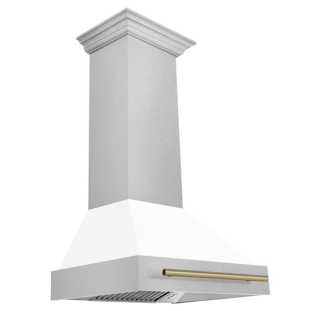 Autograph Edition 30 in. Satin Stainless Steel Wall Mount Range Hood with White Matte Shell and Champagne Bronze Handle price history on PriceWatchPro