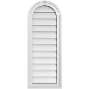 14 in. x 36 in. Round Top White PVC Paintable Gable Louver Vent Non-Functional