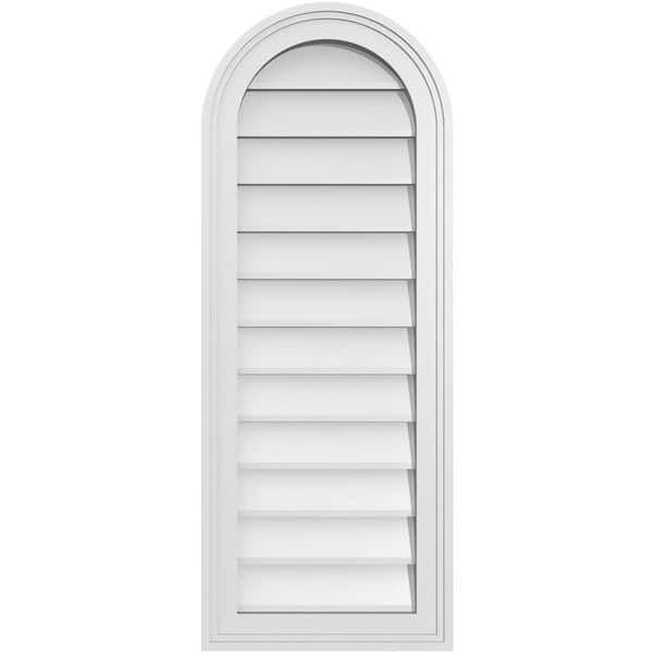 Ekena Millwork 14 in. x 36 in. Round Top White PVC Paintable Gable Louver Vent Non-Functional