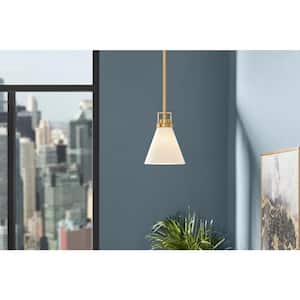 Clermont 1-Light Satin Brass Shaded Pendant Light with Milk Glass Shade