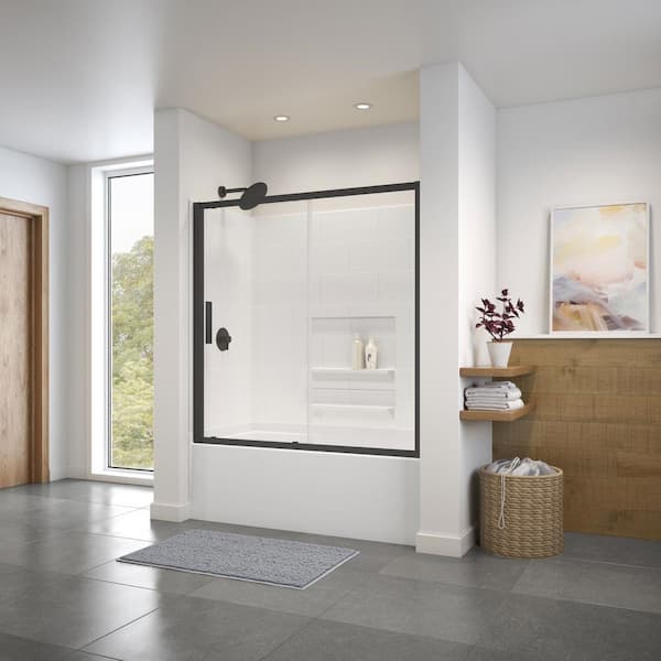 MAAX Connect 58.5 x 57 in. 6 mm Sliding Tub Door for Alcove Installation with Clear glass in Matte Black