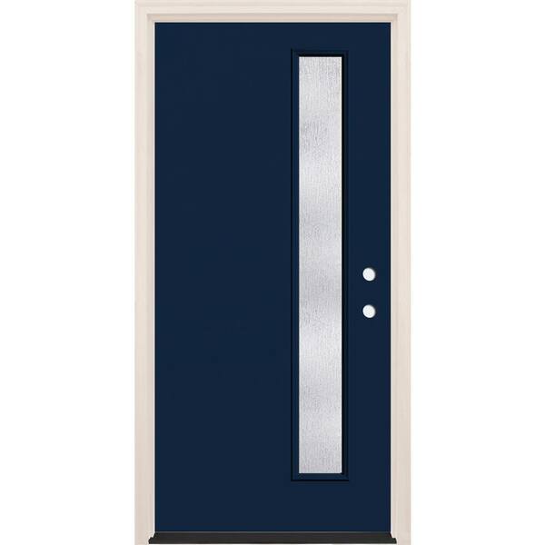 Builders Choice 36 in. x 80 in. Left-Hand/Inswing 1-Lite Rain Glass Indigo Painted Fiberglass Prehung Front Door w/4-9/16 in. Frame