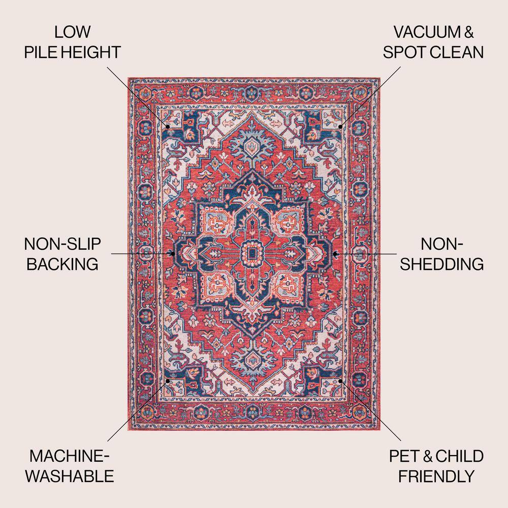 Cirali Medallion Red/Navy 4' x 6' Washable Synthetic Area Rug