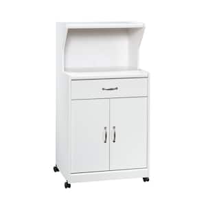 Soft White Microwave Kitchen Cart with Storage