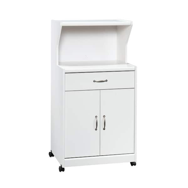SAUDER Soft White Microwave Kitchen Cart with Storage