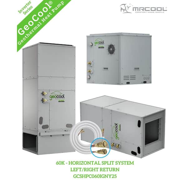 GeoCool Geothermal 60k BTU 5-Ton Vertical Upflow Split Heat Pump System-Left/Right Return-25 ft. Line Set