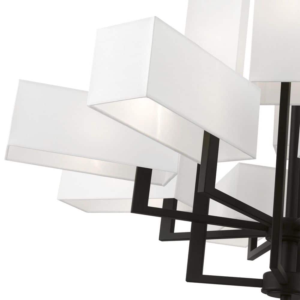 Rubix Black 12-Light Chandelier with Off-White Shades