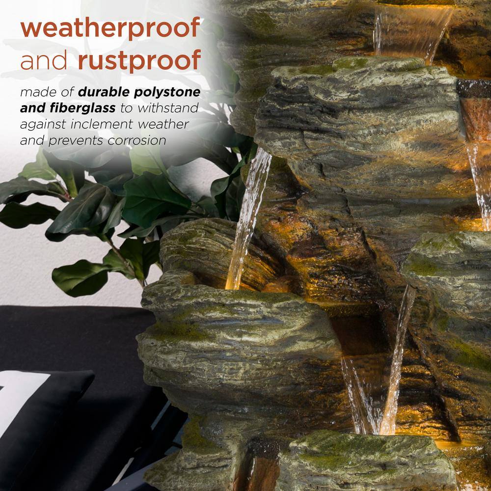 Alpine Cascading Rock Fountain with LED Light, 51" Tall