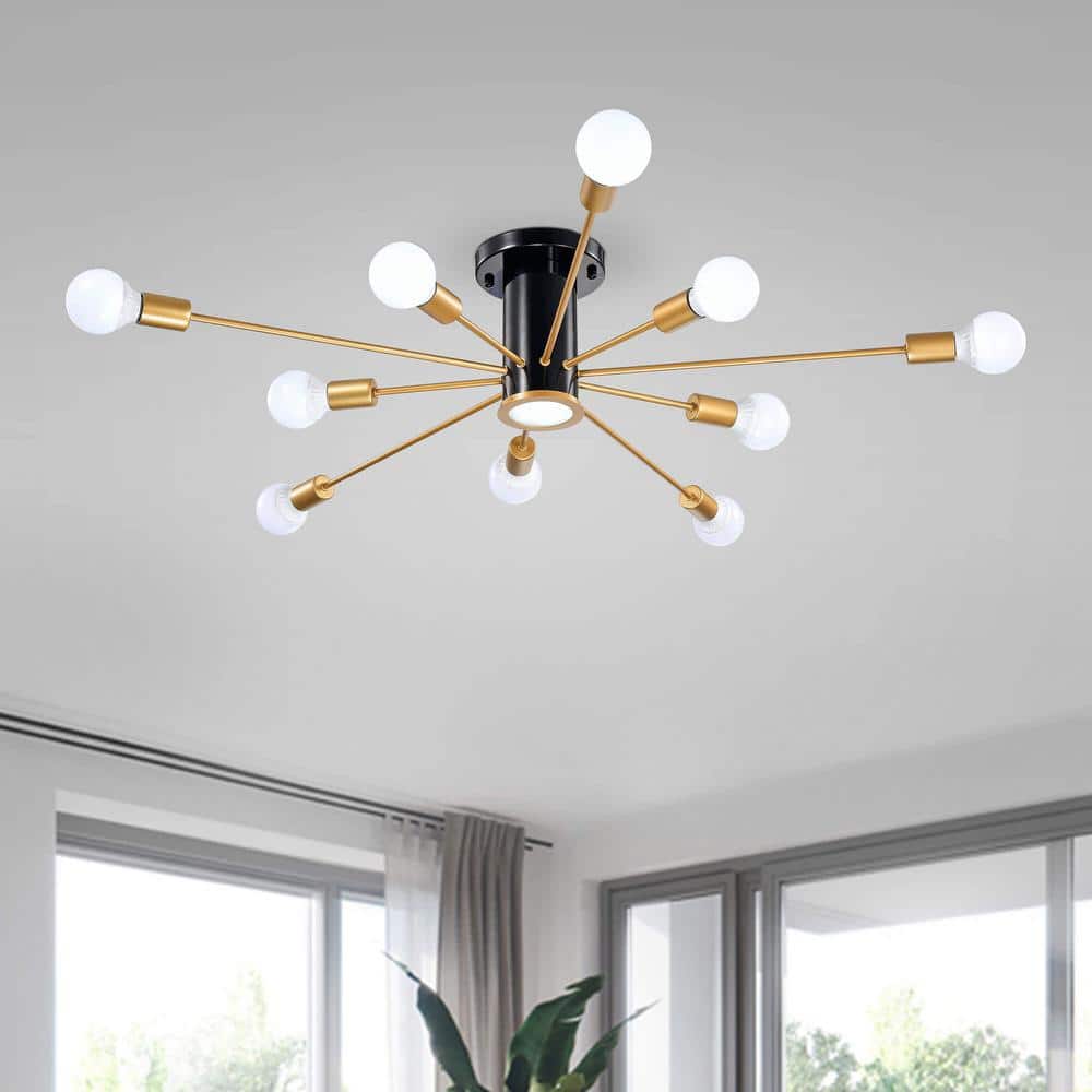 Lorena 49.5" Black and Gold Sputnik 11-Light Flush Mount