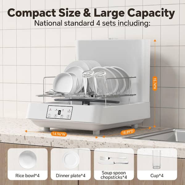 Anlicho 16 in. Countertop Dishwasher in White with 3-Cycles, 4 