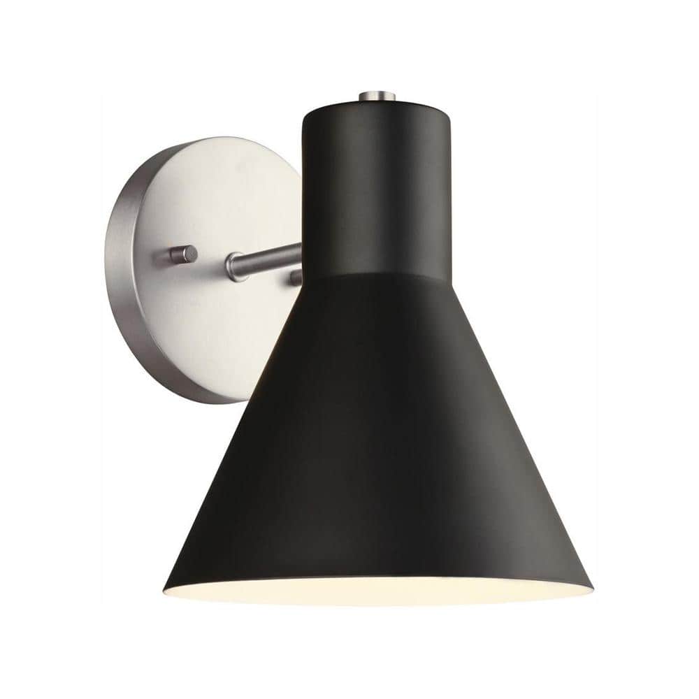 Brushed Nickel LED Wall Sconce with Black Steel Shade