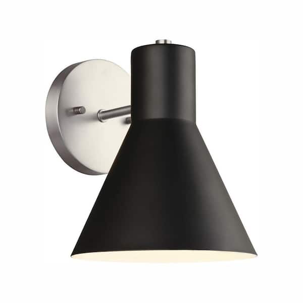 Generation Lighting Towner 7 in. 1-Light Brushed Nickel Modern Contemporary Wall Sconce Vanity Light with Black Metal Shade and LED Bulb