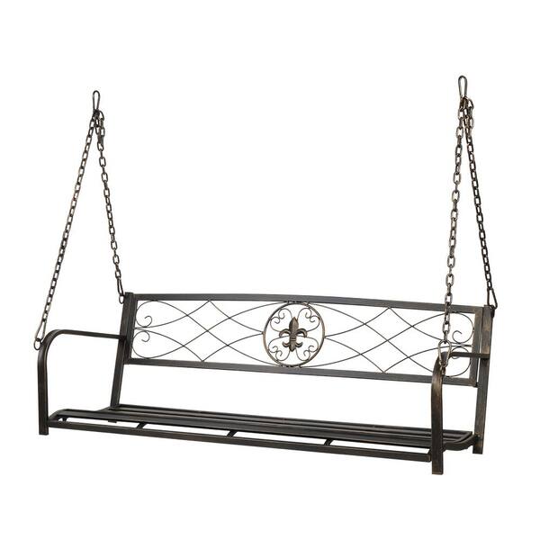 TIRAMISUBEST 2-Person Bronze Brush Iron Porch Swing with 2 Iron 