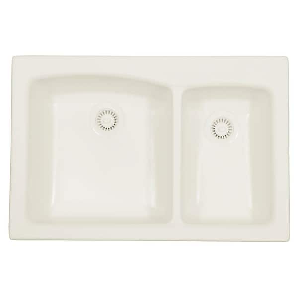Karran Self-Rimming Acrylic 33x22x9 0-Hole 70/30 Double Basin Kitchen Sink in Bisque/Matte Finish