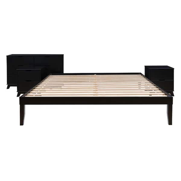 Linon Home Decor Pheba Black King Bed, 6-Drawer Dresser & 2 (2-drawer) Nightstand (Set of 2)