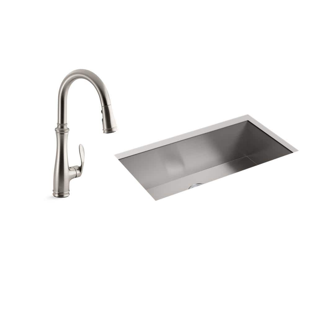 Lyric Undermount Stainless Steel 32 in. Single Bowl Kitchen Sink with Bellera Faucet in Vibrant Stainless price history on PriceWatchPro