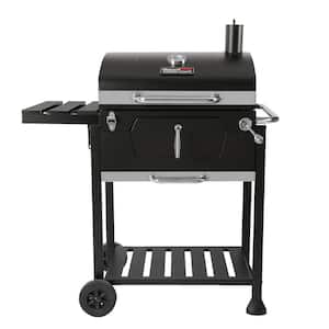 24 in. Charcoal Grill in Black with 1-Side Table