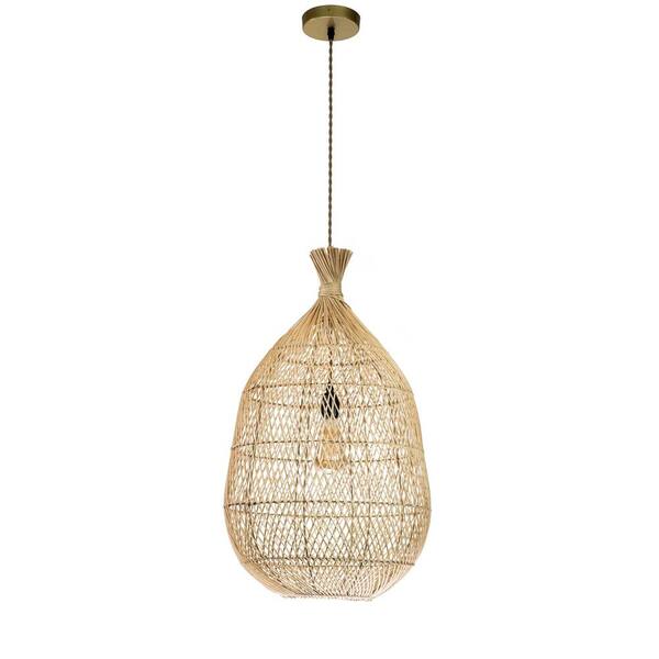 ELE Light & Decor Savannah 1-Light Tan Pendant Design Pendant Light with Rattan Shade