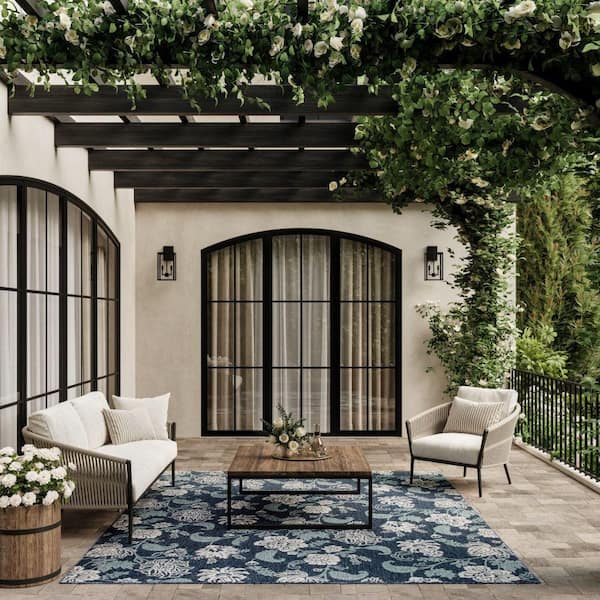 Garden Oasis Navy 9 ft. x 12 ft. Nature-inspired Contemporary Area Rug