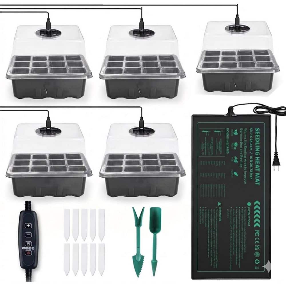 Seed Germination Kit with Heat Mat, LED Grow Light, Humidity Domes, 60 Cell Starter Trays, 5 Kit price history on PriceWatchPro