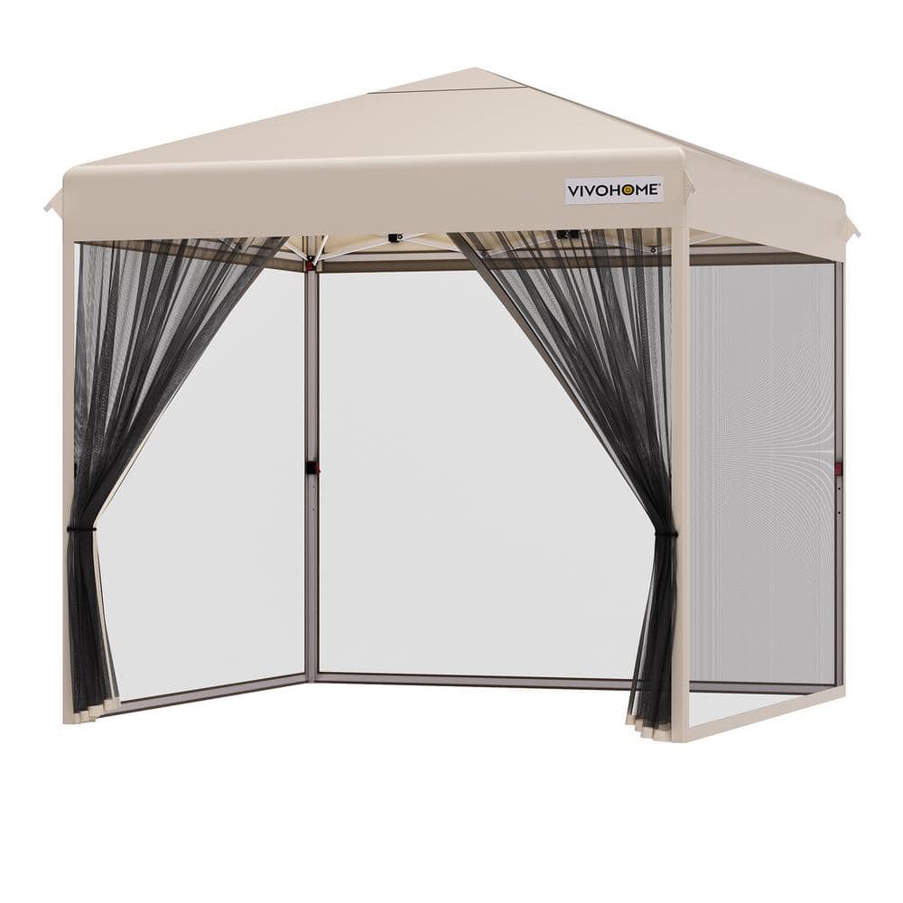 VIVOHOME 10 Ft. X 10 Ft. Steel Outdoor Beige Easy Pop-Up Canopy With ...