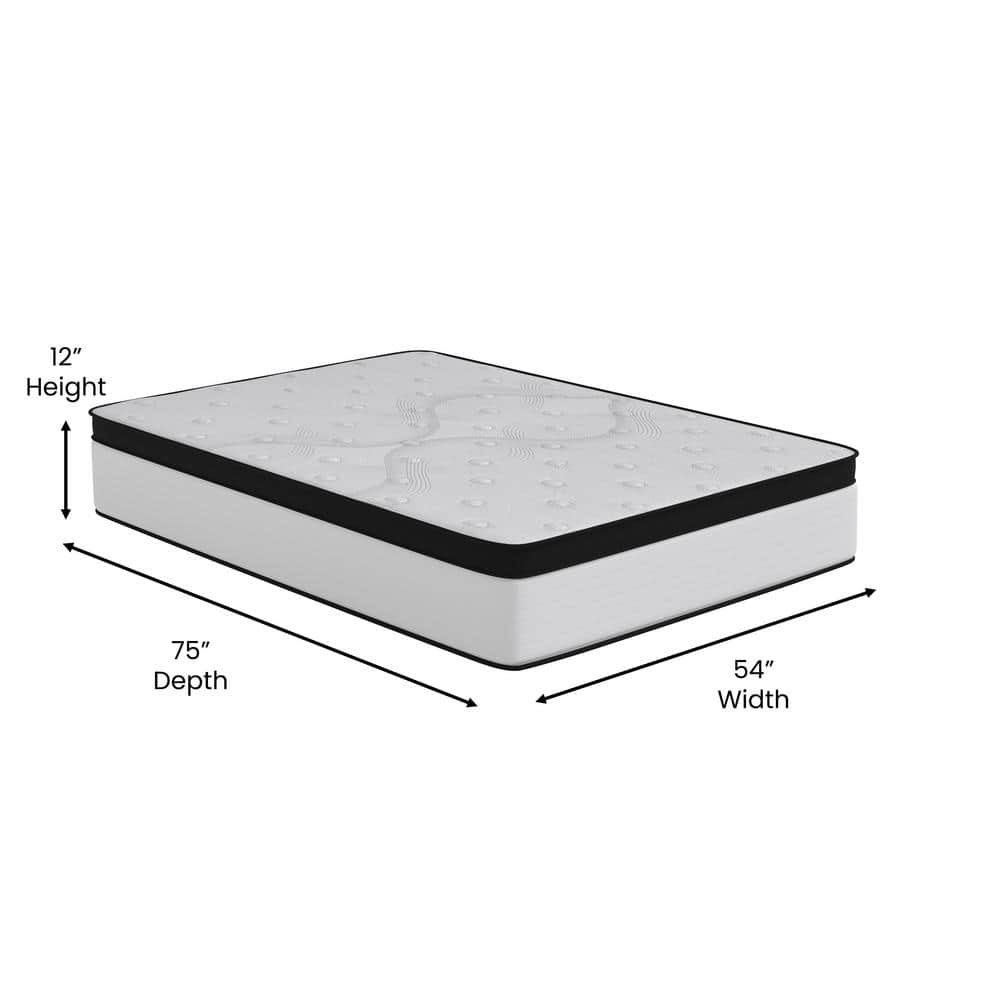 Full 12" Black and White Innerspring Adjustable Mattress