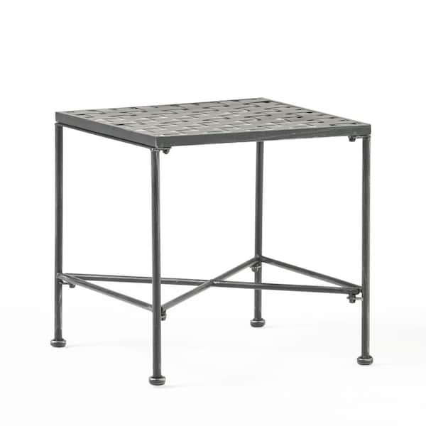 Noble House Petra Black Square Metal Outdoor Patio Side Table