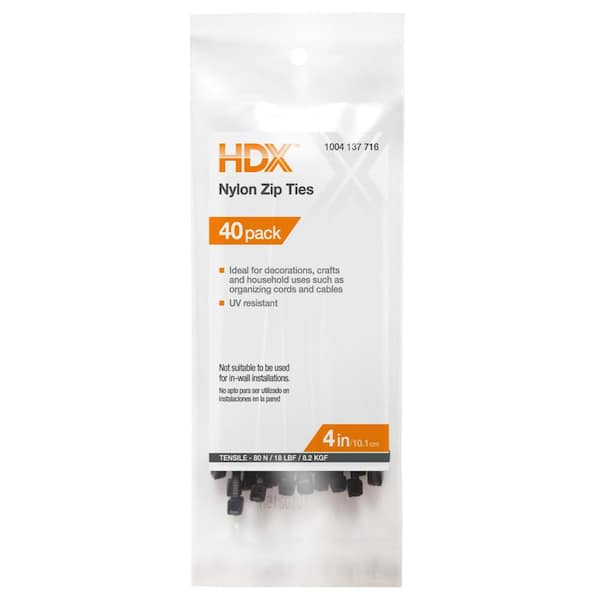 HDX 4 in. UV Resist Zip Ties, Black (40-Pack)