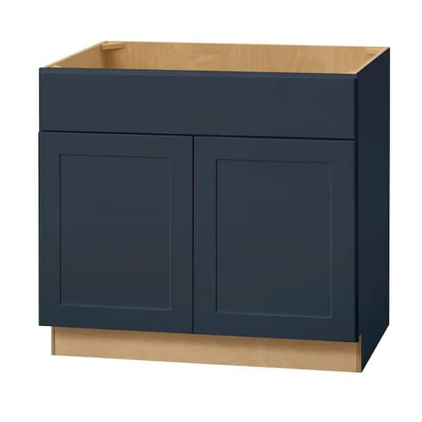 Avondale 36 in. W x 24 in. D x 34.5 in. H Ready to Assemble Plywood Shaker Sink Base Kitchen Cabinet in Ink Blue