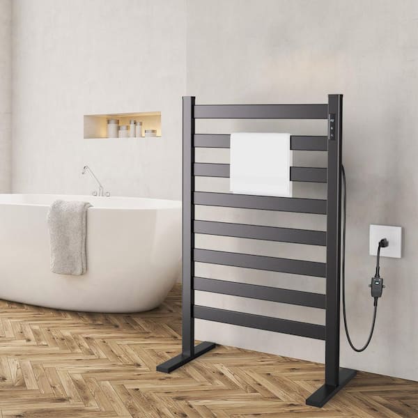 Unbranded 8-Bar Freestanding Electric Plug-in Towel Warmer Heated Towel Rack for Bathroom in Matte Black