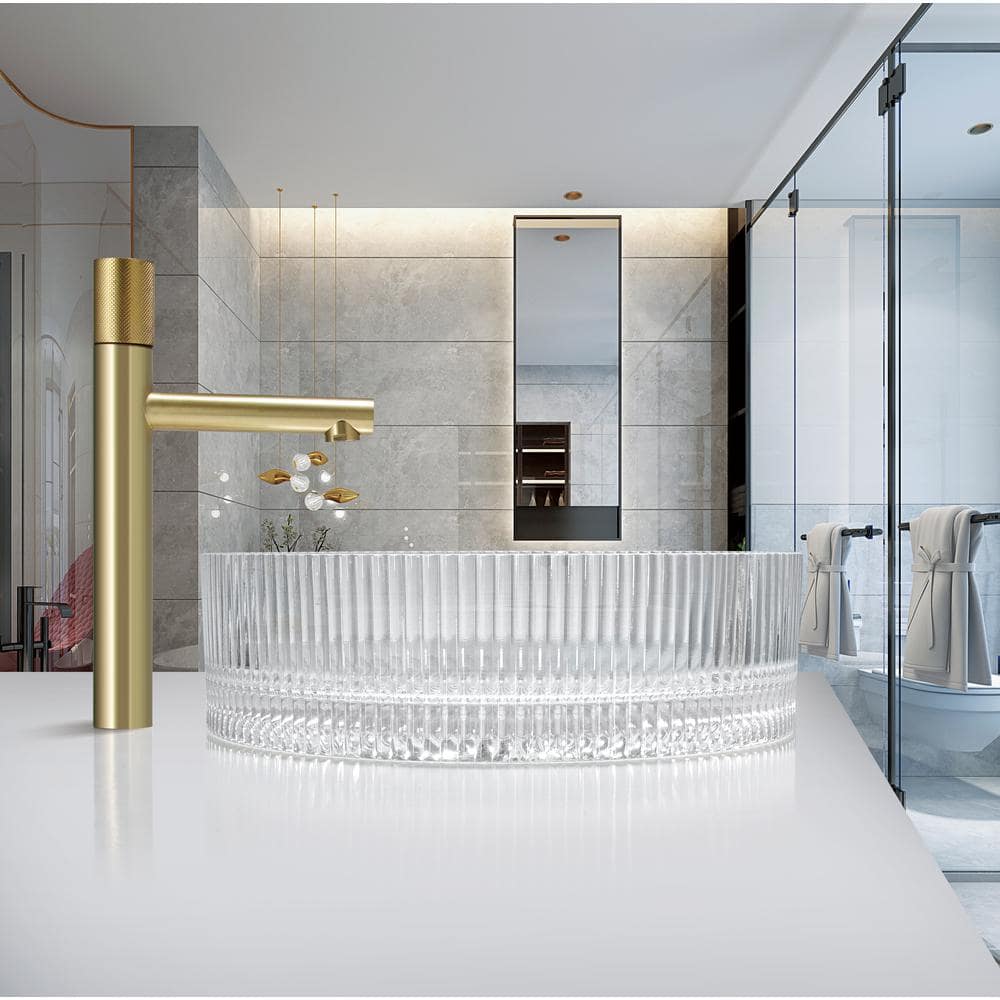 Clear Tempered Glass Circular Vessel Bathroom Sink - 16 in.