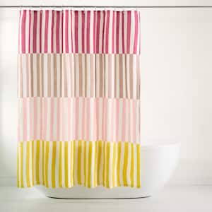 Adeline Off Stripe Cotton 70 in. x 72 in. Shower Curtain Pink Yellow (Single Pack)