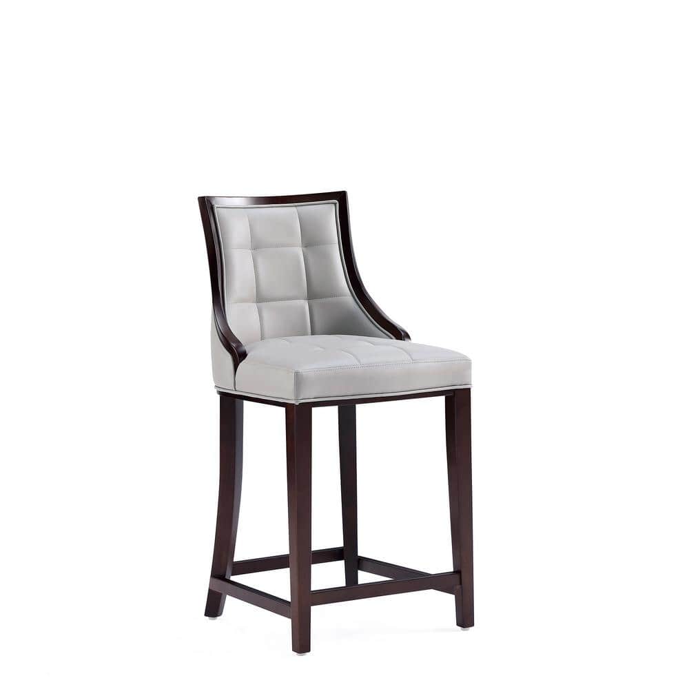 Set of 2 Light Grey Faux Leather Walnut Wood Counter Stools