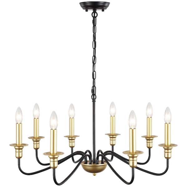 ZJVAIVE 8-Light Black and Gold Candlestick Hanging Island Linear Chandelier Lighting Fixture for Kitchen Island