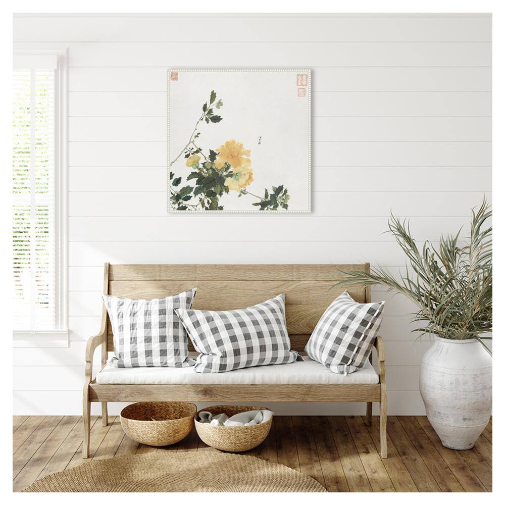 Ju Lian Insects and Flowers VI White Framed Canvas Print