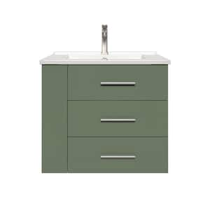 Rita 24.25 in. W Single Sink Wallmount Bath Vanity with White Ceramic Top Countertop in Forest Green w/ Left Side Shelf