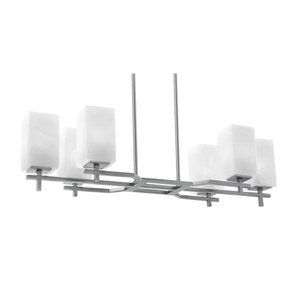 Unbranded Bridgewater 6 Light Graphite Linear Chandelier, Any Room with 3.5 in. Square White Glass Shades, No Bulbs Included