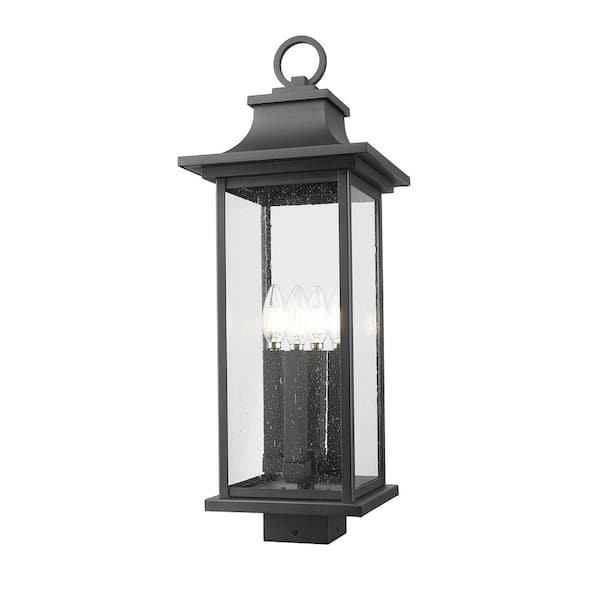 Unbranded Tiberius 4 Light Black Aluminum Hardwired Weather Resistant Outdoor Post Light with No Bulbs Included