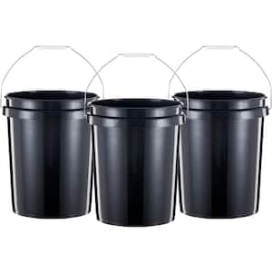 5 Gallon Heavy Duty Plastic Bucket w/Handle in Black, 3-Pack