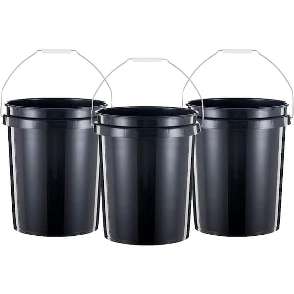 United Solutions 5 Gallon Heavy Duty Plastic Bucket w/Handle in Black, 3-Pack