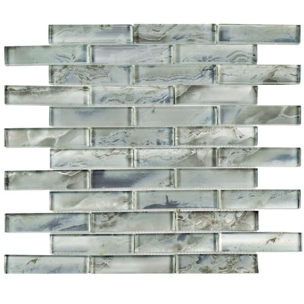 Merola Tile Sterling Brick Silver 11-3/4 in. x 12 in. x 9 mm Glass Mosaic Tile