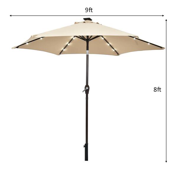 9 Ft Table Market Yard Outdoor Patio Umbrella With Solar Led Lights In Beige Gym06419 The Home Depot 9 Ft Table Market Yard Outdoor Patio, Led Lights For Patio Umbrella