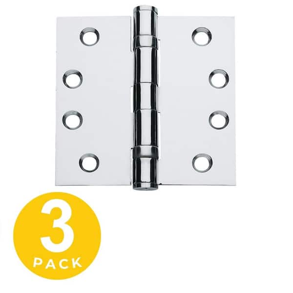 Global Door Controls 4.5 in. x 4.5 in. Polished Chrome Full Mortise Squared Ball Bearing Hinge with Removable Pin - Set of 3
