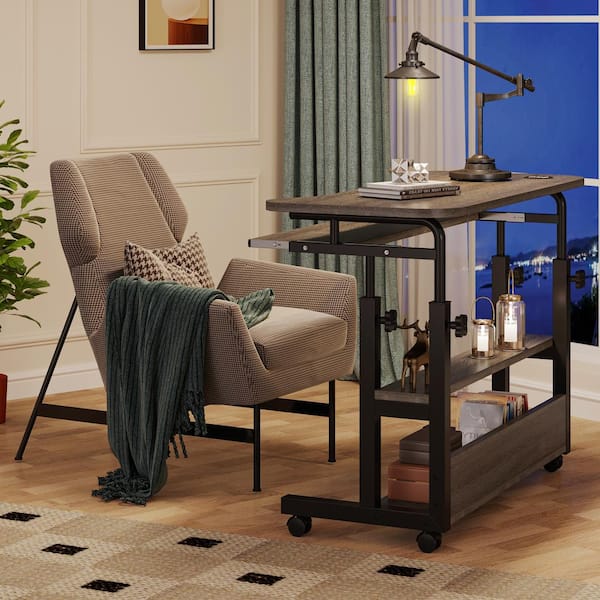 Moronia Grey Portable Desk with Wireless Charging Station, Height Adjustable Laptop Table with USB Ports