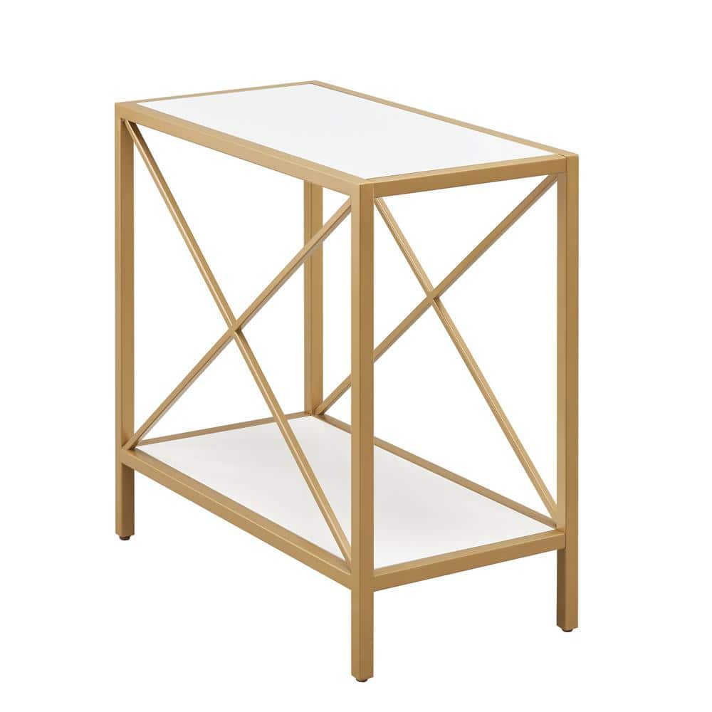 Leick Home Claudette White/Gold Mixed Metal and Wood Narrow End Table ...