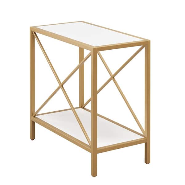 Leick Home Claudette White/Gold Mixed Metal and Wood Narrow End Table